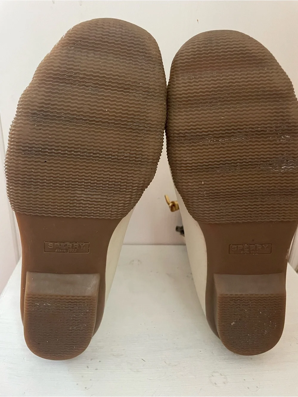 Sperry Cream and Brown Women's Winter Rain Boots